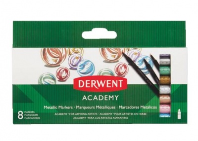 Filctoll készlet, DERWENT, "Academy", 8 különböző metál szín